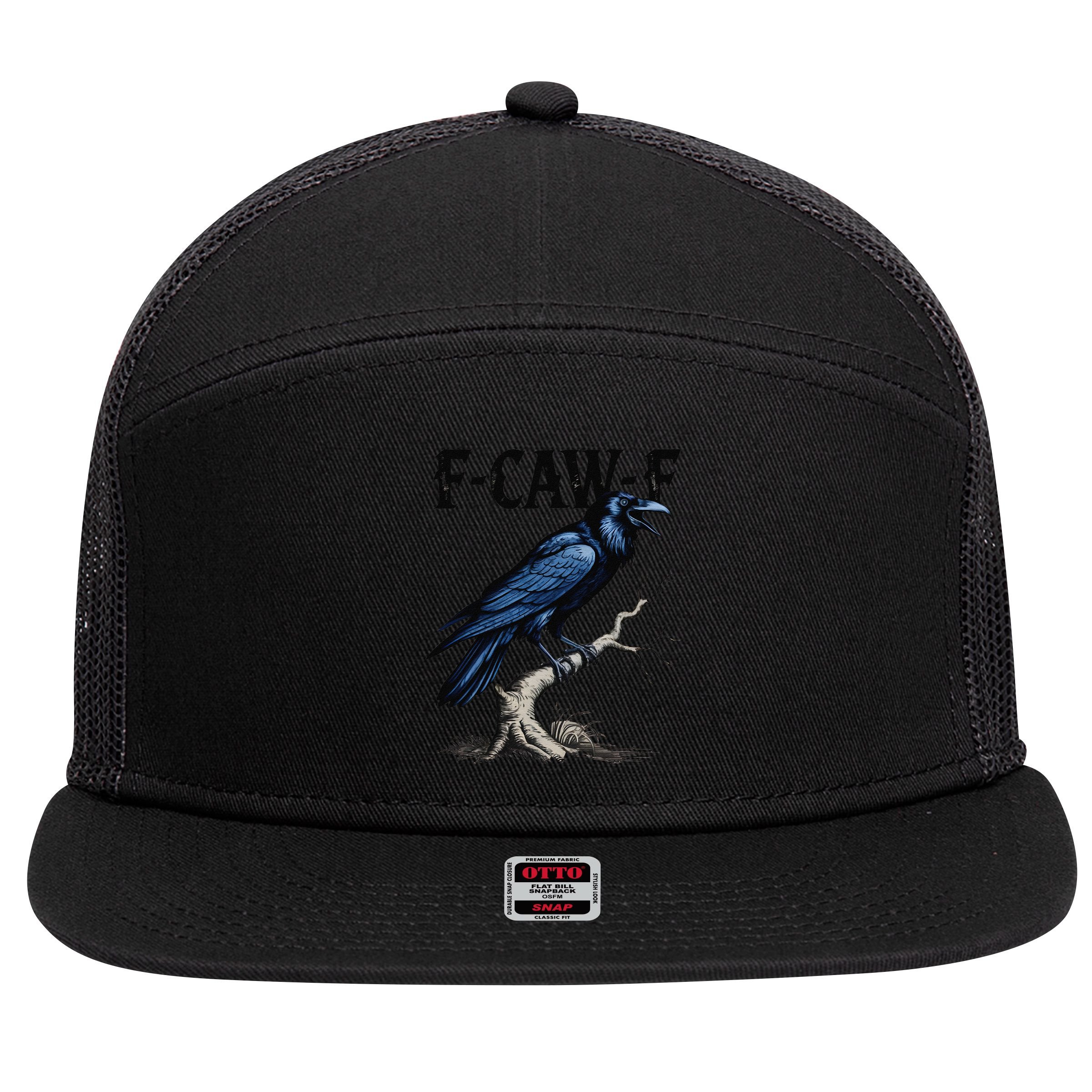 Black Crow F-Caw-F Funny Black Bird 7 Panel Mesh Trucker Snapback Hat