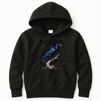 Black Crow F-Caw-F Funny Black Bird Kids Hoodie