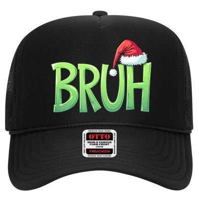 Bruh Christmas Funny Christmas Humor Meme High Crown Mesh Back Trucker Hat