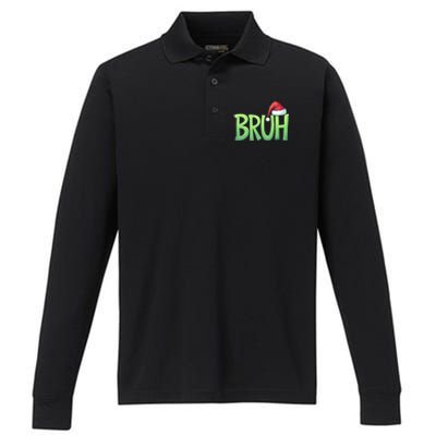 Bruh Christmas Funny Christmas Humor Meme Performance Long Sleeve Polo