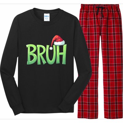 Bruh Christmas Funny Christmas Humor Meme Long Sleeve Pajama Set