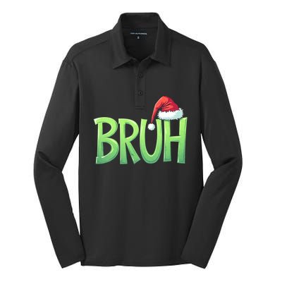 Bruh Christmas Funny Christmas Humor Meme Silk Touch Performance Long Sleeve Polo