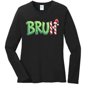 Bruh Christmas Funny Christmas Humor Meme Ladies Long Sleeve Shirt