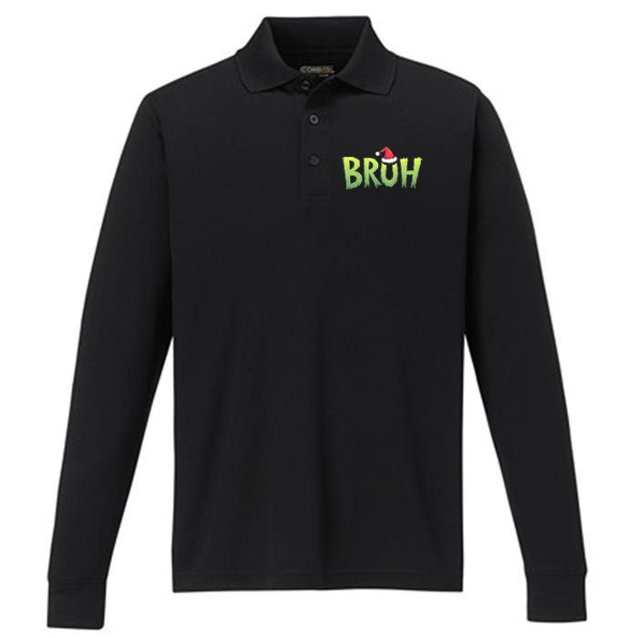 Bruh Christmas Funny Christmas Humor Meme Performance Long Sleeve Polo