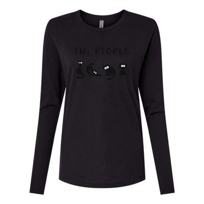 Black Cat Funny Ew People Meowy Cat Lovers Womens Cotton Relaxed Long Sleeve T-Shirt