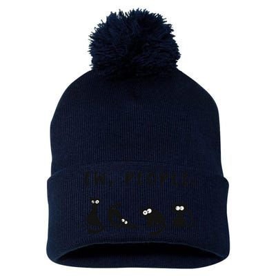 Black Cat Funny Ew People Meowy Cat Lovers Pom Pom 12in Knit Beanie