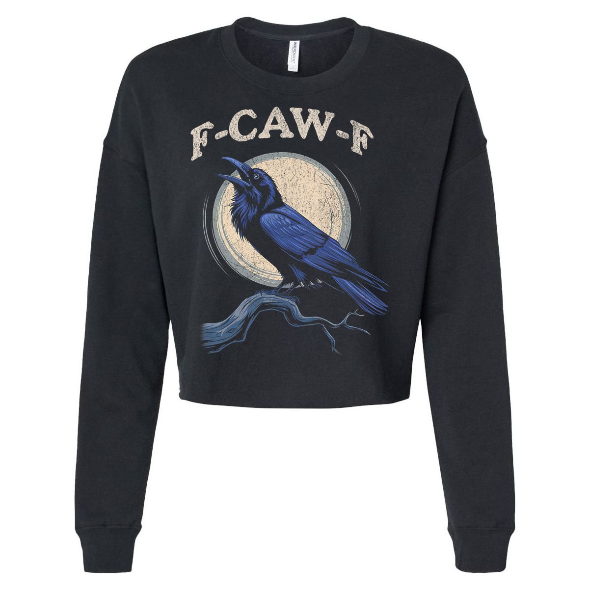 Black Crow F-Caw-F Funny Bird Moon Cropped Pullover Crew