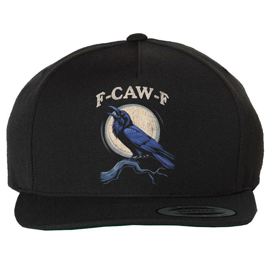 Black Crow F-Caw-F Funny Bird Moon Wool Snapback Cap