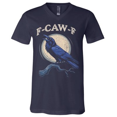 Black Crow F-Caw-F Funny Bird Moon V-Neck T-Shirt