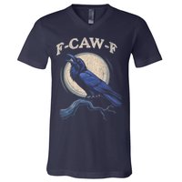 Black Crow F-Caw-F Funny Bird Moon V-Neck T-Shirt