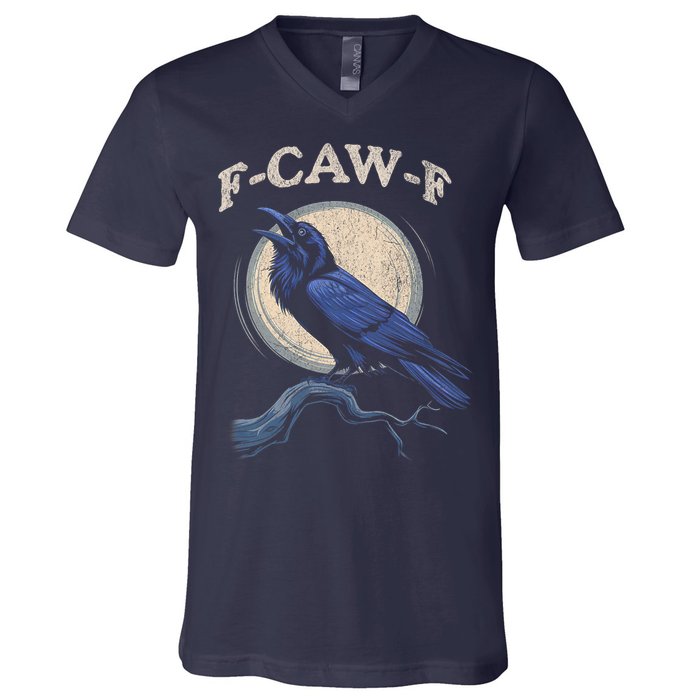 Black Crow F-Caw-F Funny Bird Moon V-Neck T-Shirt
