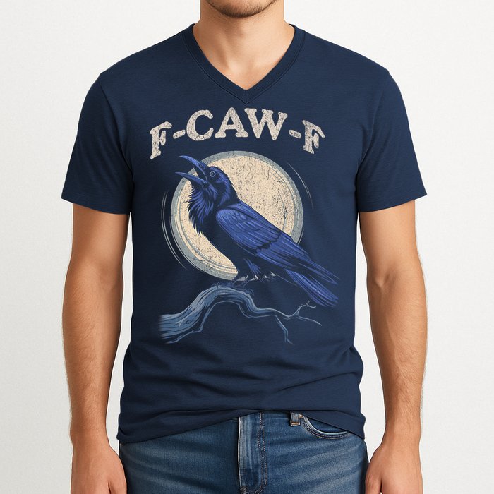 Black Crow F-Caw-F Funny Bird Moon V-Neck T-Shirt