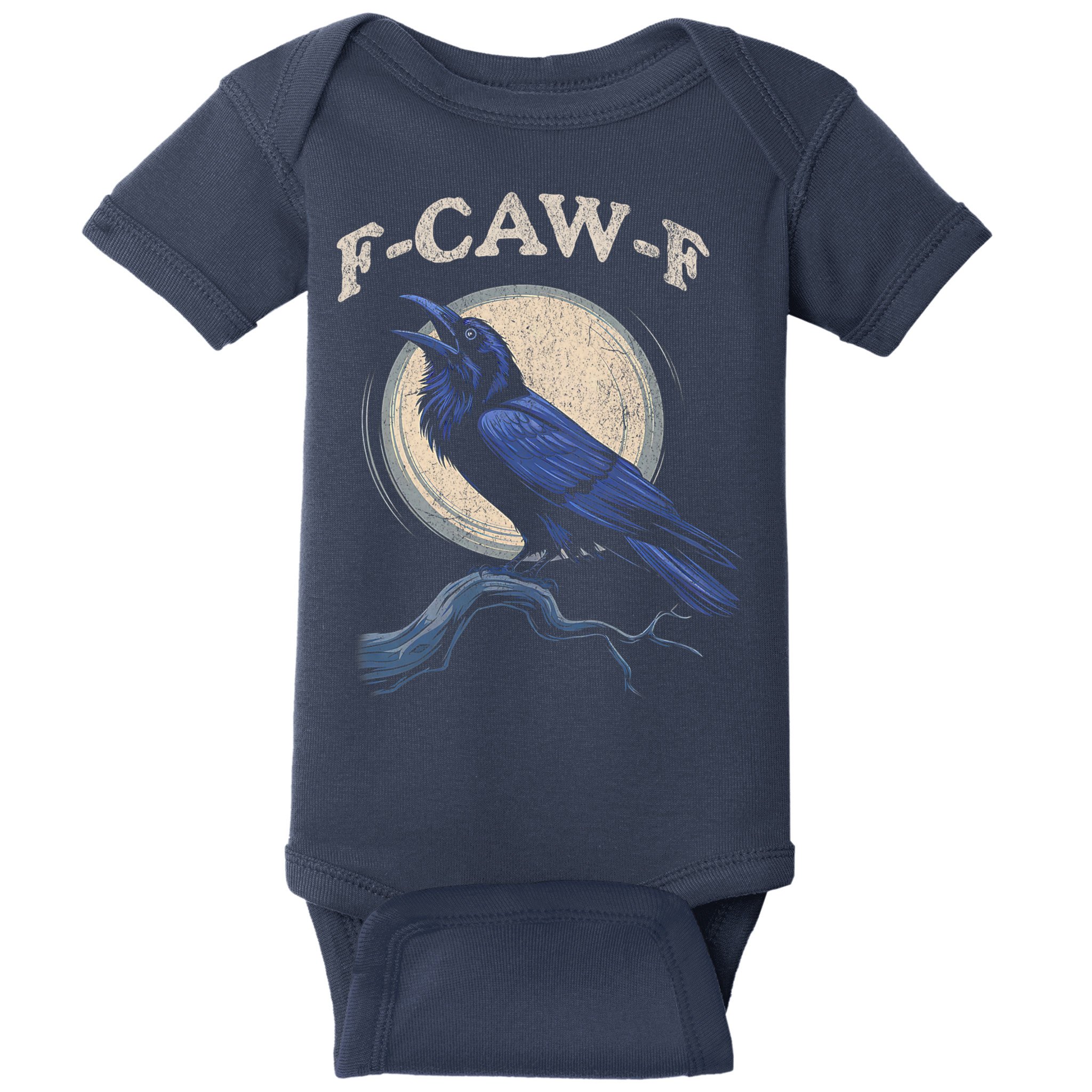 Black Crow F-Caw-F Funny Bird Moon Baby Bodysuit