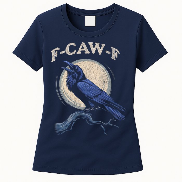 Black Crow F-Caw-F Funny Bird Moon Womens T-Shirt