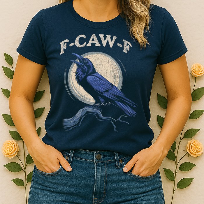 Black Crow F-Caw-F Funny Bird Moon Womens T-Shirt