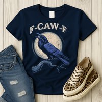 Black Crow F-Caw-F Funny Bird Moon Womens T-Shirt
