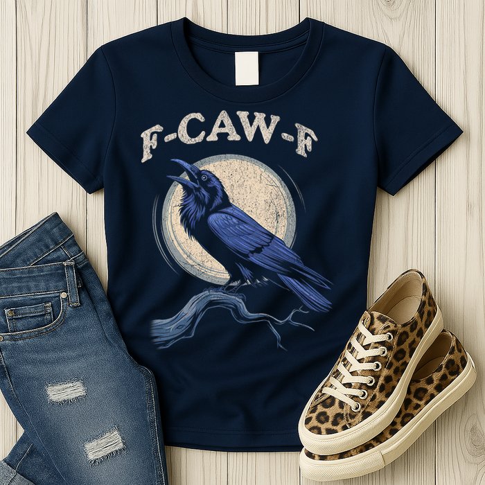 Black Crow F-Caw-F Funny Bird Moon Womens T-Shirt