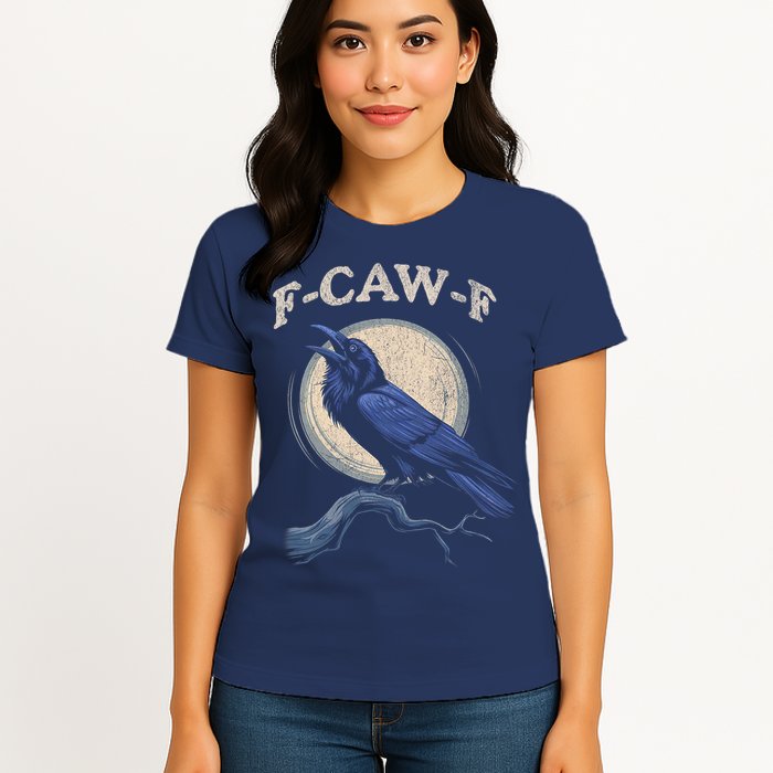 Black Crow F-Caw-F Funny Bird Moon Womens T-Shirt