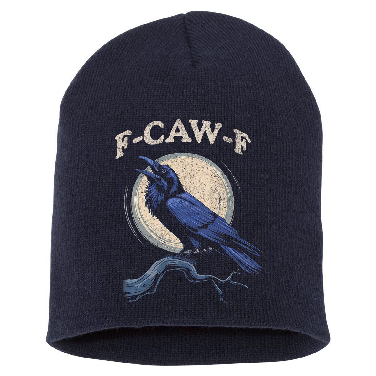 Black Crow F-Caw-F Funny Bird Moon Short Acrylic Beanie