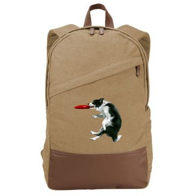 Border Collie Frisbee Graphic Sheepdog Print Gift Cotton Canvas Backpack