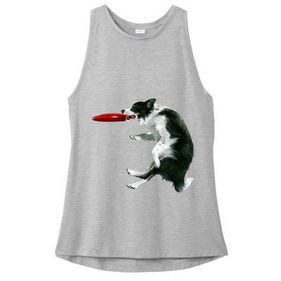 Border Collie Frisbee Graphic Sheepdog Print Gift Ladies PosiCharge Tri-Blend Wicking Tank