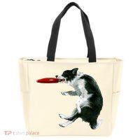 Border Collie Frisbee Graphic Sheepdog Print Gift Zip Tote Bag