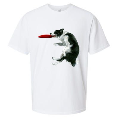 Border Collie Frisbee Graphic Sheepdog Print Gift Sueded Cloud Jersey T-Shirt