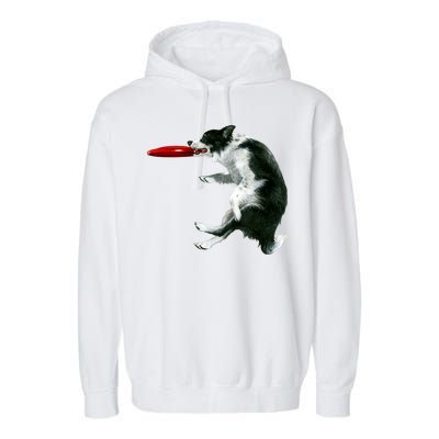 Border Collie Frisbee Graphic Sheepdog Print Gift Garment-Dyed Fleece Hoodie