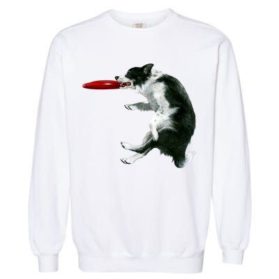 Border Collie Frisbee Graphic Sheepdog Print Gift Garment-Dyed Sweatshirt