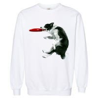Border Collie Frisbee Graphic Sheepdog Print Gift Garment-Dyed Sweatshirt