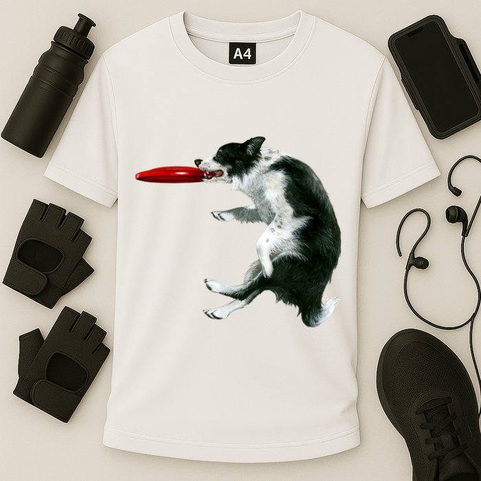 Border Collie Frisbee Graphic Sheepdog Print Gift Cooling Performance Crew T-Shirt