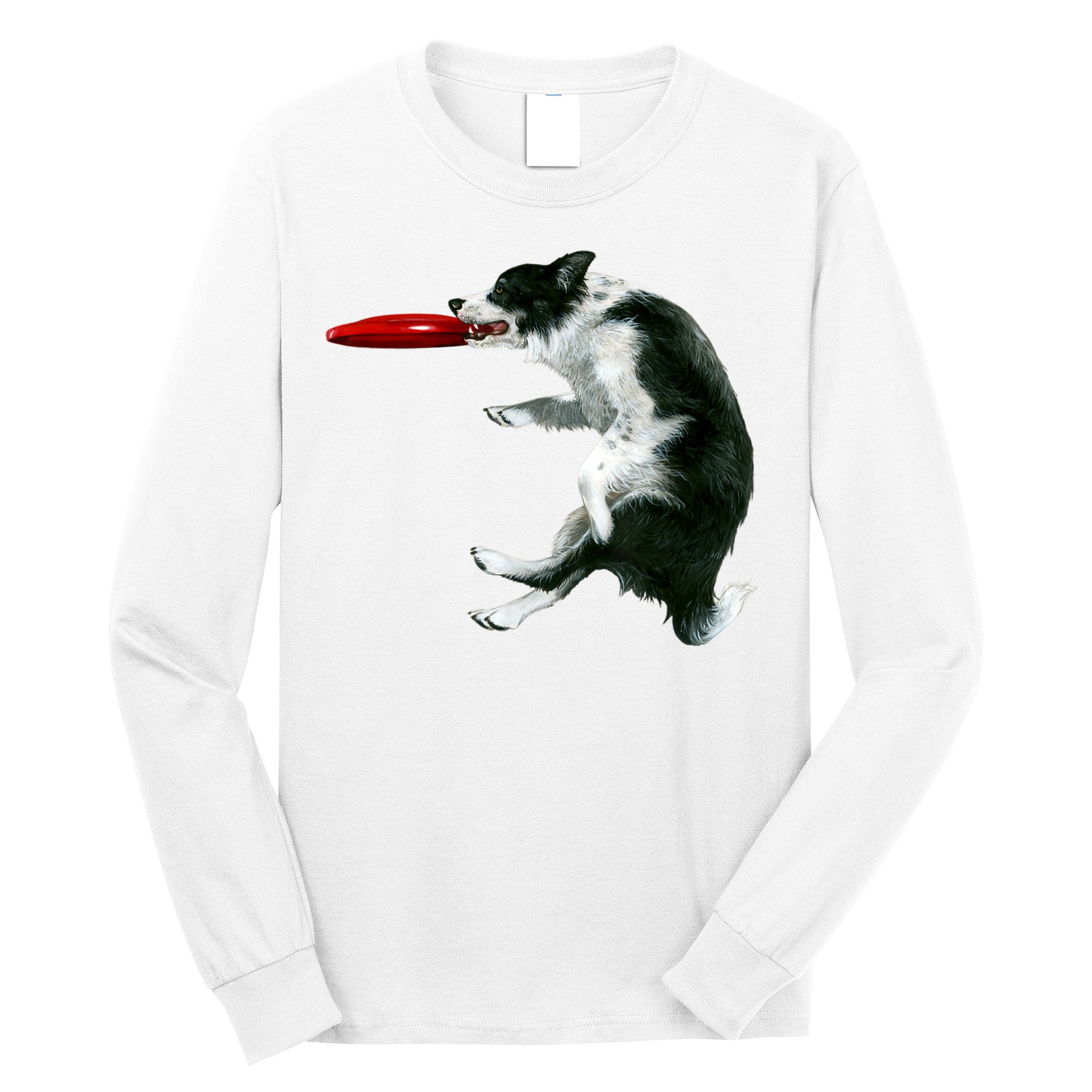 Border Collie Frisbee Graphic Sheepdog Print Gift Long Sleeve Shirt