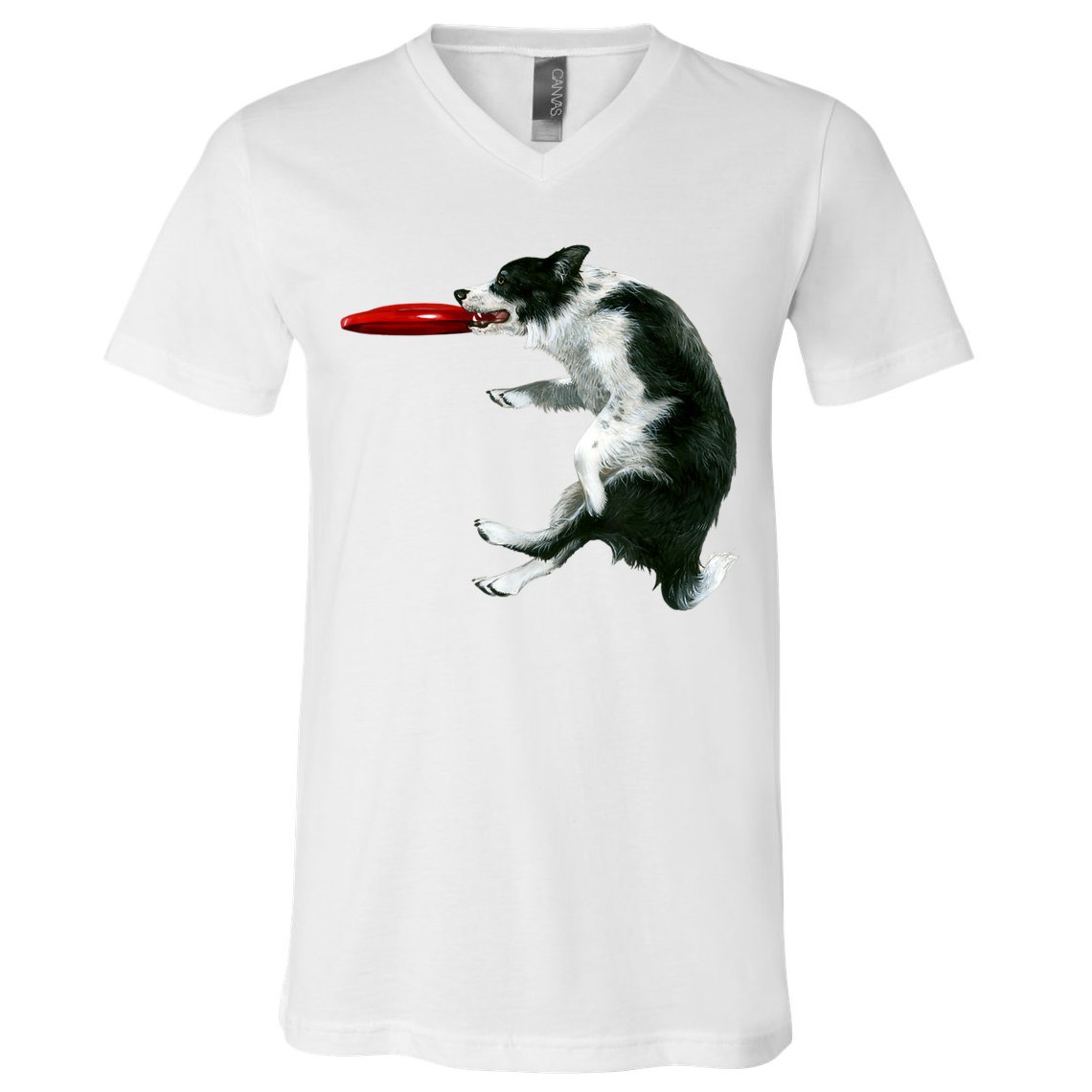 Border Collie Frisbee Graphic Sheepdog Print Gift V-Neck T-Shirt