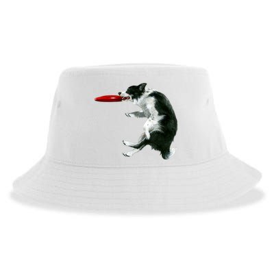 Border Collie Frisbee Graphic Sheepdog Print Gift Sustainable Bucket Hat