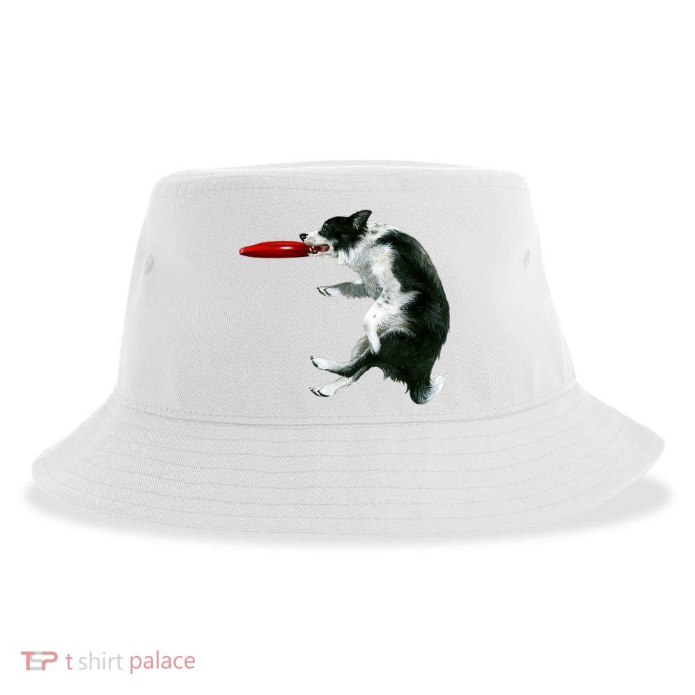Border Collie Frisbee Graphic Sheepdog Print Gift Sustainable Bucket Hat