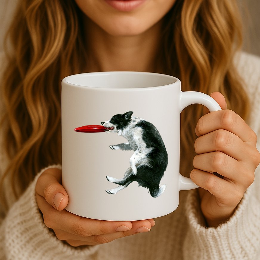 Border Collie Frisbee Graphic Sheepdog Print Gift Mug