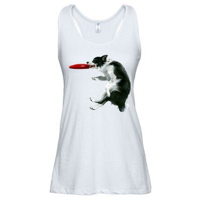 Border Collie Frisbee Graphic Sheepdog Print Gift Ladies Essential Flowy Tank