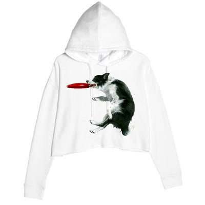 Border Collie Frisbee Graphic Sheepdog Print Gift Crop Fleece Hoodie