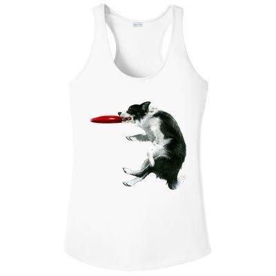 Border Collie Frisbee Graphic Sheepdog Print Gift Ladies PosiCharge Competitor Racerback Tank