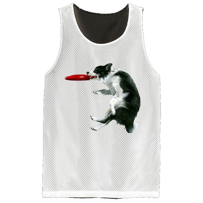 Border Collie Frisbee Graphic Sheepdog Print Gift Mesh Reversible Basketball Jersey Tank
