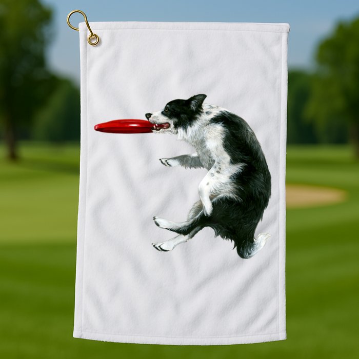 Border Collie Frisbee Graphic Sheepdog Print Gift Golf Towel
