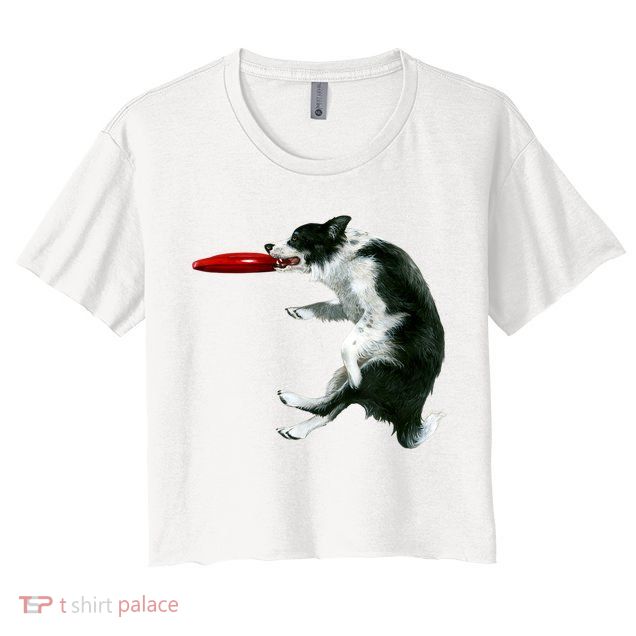 Border Collie Frisbee Graphic Sheepdog Print Gift Crop Top