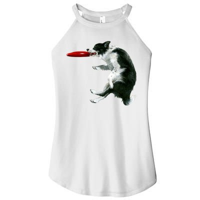Border Collie Frisbee Graphic Sheepdog Print Gift Women's Perfect Tri Rocker Tank