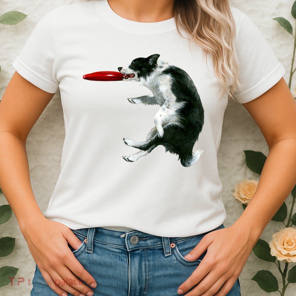 Border Collie Frisbee Graphic Sheepdog Print Gift Womens T-Shirt