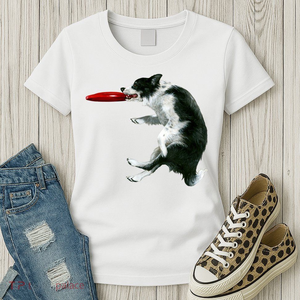 Border Collie Frisbee Graphic Sheepdog Print Gift Womens T-Shirt
