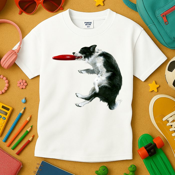 Border Collie Frisbee Graphic Sheepdog Print Gift Kids T-Shirt