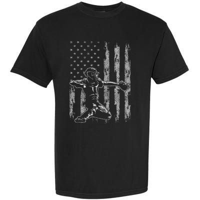 Baseball Catcher For Men Baseball USA Flag Garment-Dyed Heavyweight T-Shirt