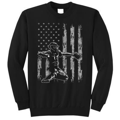 Baseball Catcher For Men Baseball USA Flag Sweatshirt