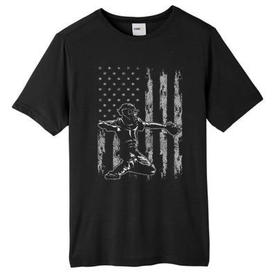 Baseball Catcher For Men Baseball USA Flag Tall Fusion ChromaSoft Performance T-Shirt