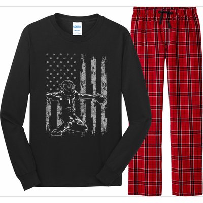 Baseball Catcher For Men Baseball USA Flag Long Sleeve Pajama Set